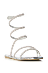 AZALEA WANG DOUBLE DELIGHT SILVER SPARKLE COIL WRAP FLAT SANDAL