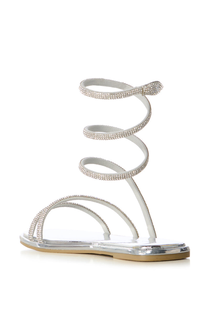 AZALEA WANG DOUBLE DELIGHT SILVER SPARKLE COIL WRAP FLAT SANDAL
