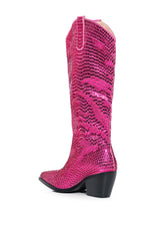AZALEA WANG DRIVEN RHINESTONE WESTERN BOOT IN FUCHSIA