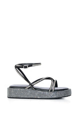 AZALEA WANG DRUSILLA BLACK RHINESTONE SANDAL