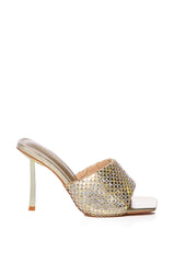 AZALEA WANG EARTHA EMBELLISHED WEB DESIGN SANDAL IN GOLD
