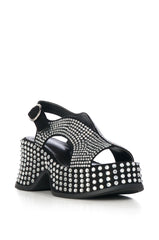 AZALEA WANG EASTONA BLACK EMBELLISHED CHUNKY SANDAL