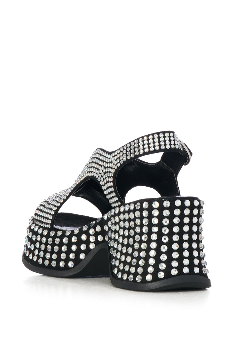 AZALEA WANG EASTONA BLACK EMBELLISHED CHUNKY SANDAL