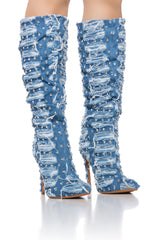 AZALEA WANG ENERGIZED DISTRESSED DENIM AND DIAMONDS BOOT