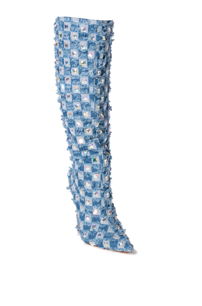 AZALEA WANG EVE DISTRESSED DENIM BOOT
