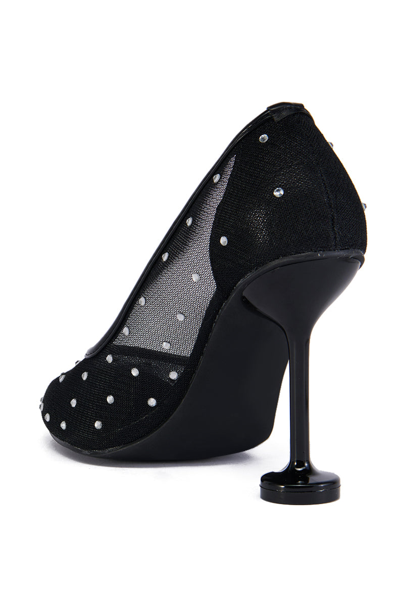 AZALEA WANG EVIAN MESH EMBELLISHED ROUND TOE PUMP