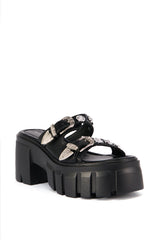 AZALEA WANG EZZIE CHUNKY SANDAL IN BLACK