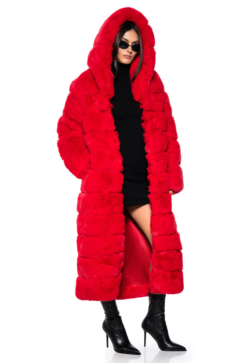AZALEA WANG FAUX FUR PANEL HOODED TRENCH