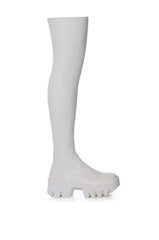 AZALEA WANG FAVORED STRETCH PU THIGH HIGH BOOT IN WHITE