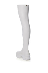 AZALEA WANG FAVORED STRETCH PU THIGH HIGH BOOT IN WHITE