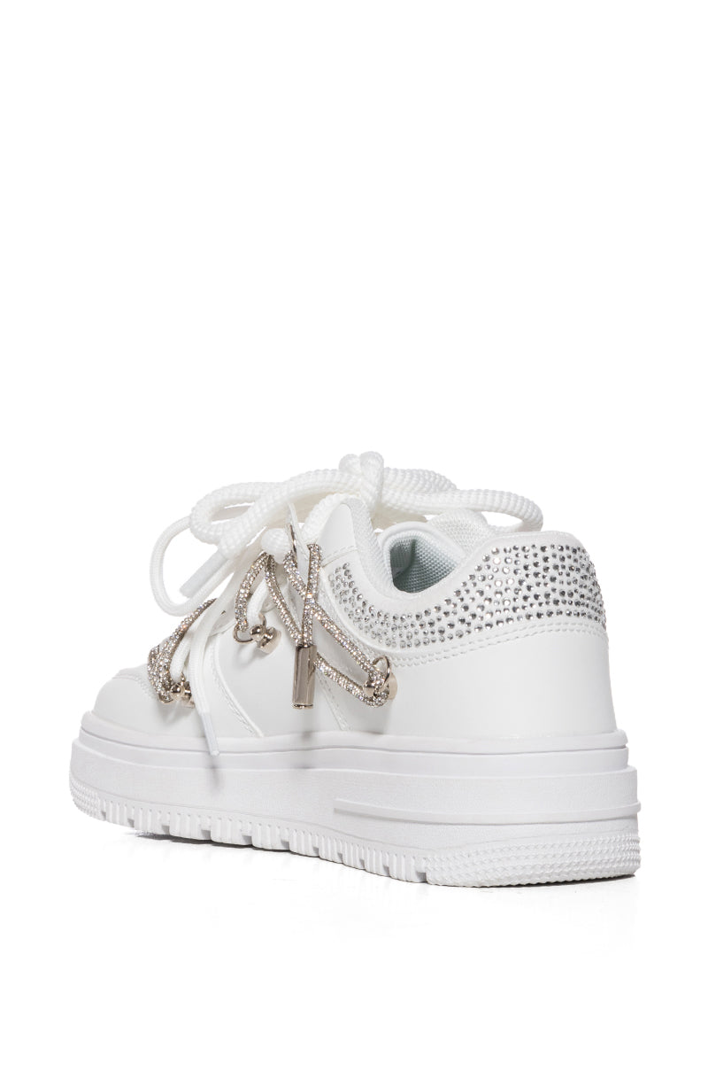 AZALEA WANG FINOLA EMBELLISHED FLATFORM SNEAKER IN WHITE