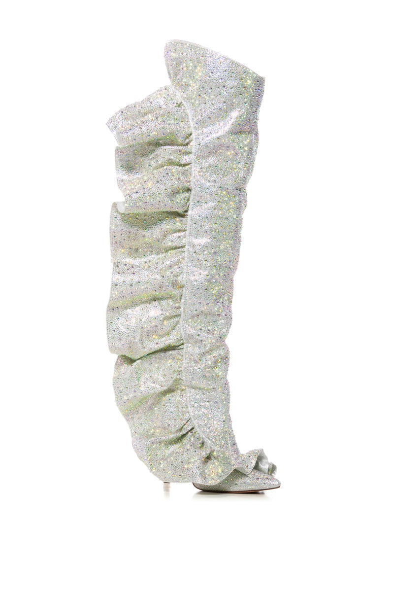 AZALEA WANG FLAUTIST SILVER RUFFLE RHINESTONE BOOT