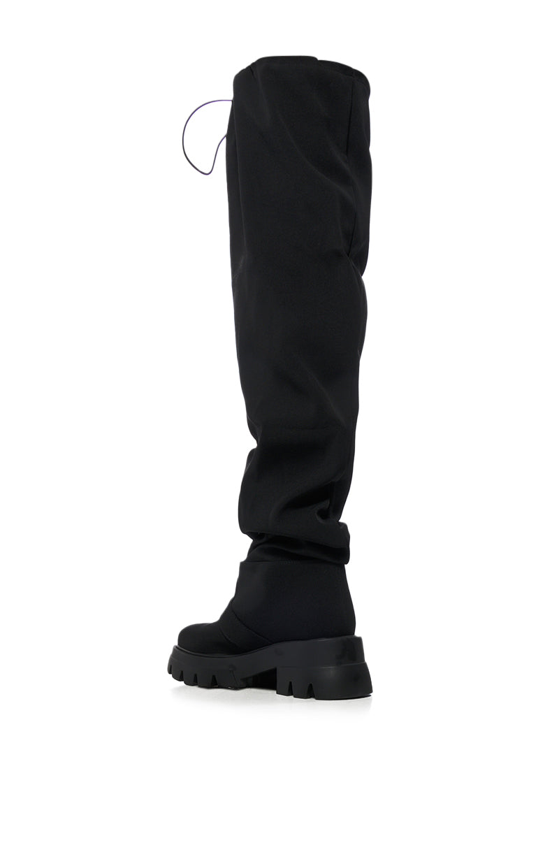 AZALEA WANG FRAPPE OVER THE KNEE CHUNKY BOOT IN BLACK
