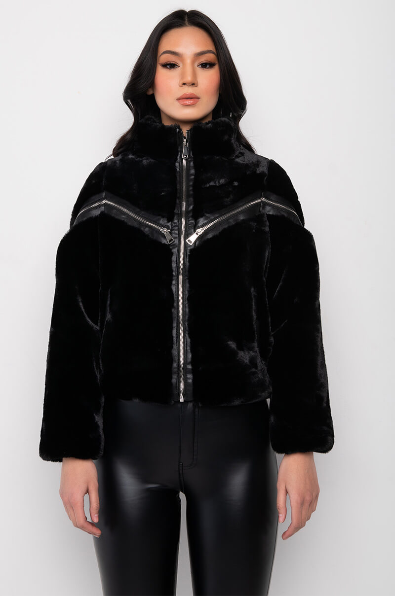 FUZZED UP FAUX FUR BOMBER