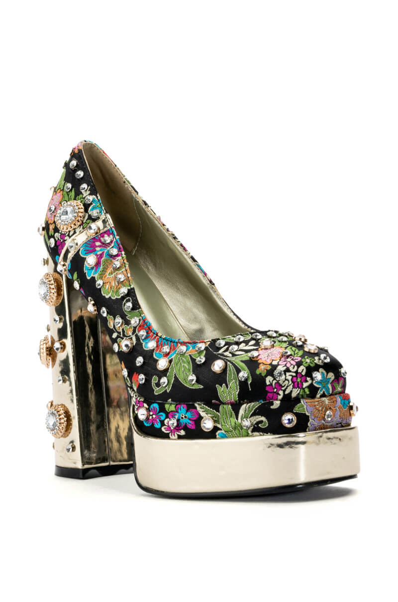 AZALEA WANG GEMMA SATIN EMBELLISHED PUMP IN BLACK