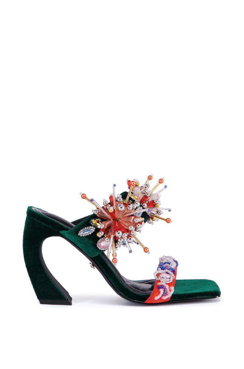 AZALEA WANG GREENBERRY GREEN EMBELLISHED VELVET SANDAL