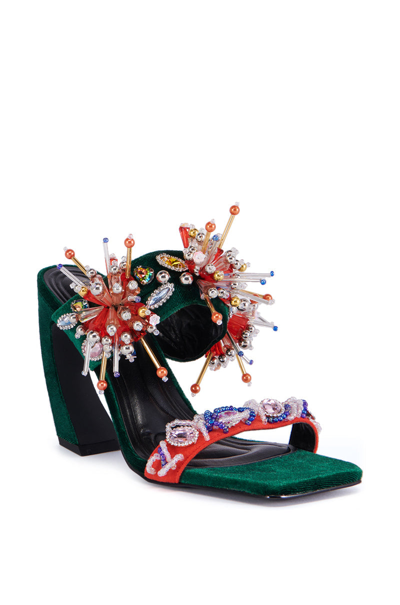 AZALEA WANG GREENBERRY GREEN EMBELLISHED VELVET SANDAL