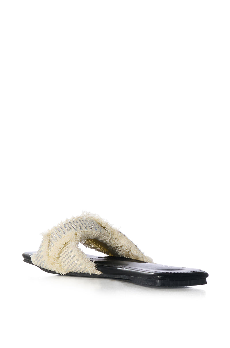 AZALEA WANG HAWKINS CROSS FRONT FLAT RHINESTONE SANDAL