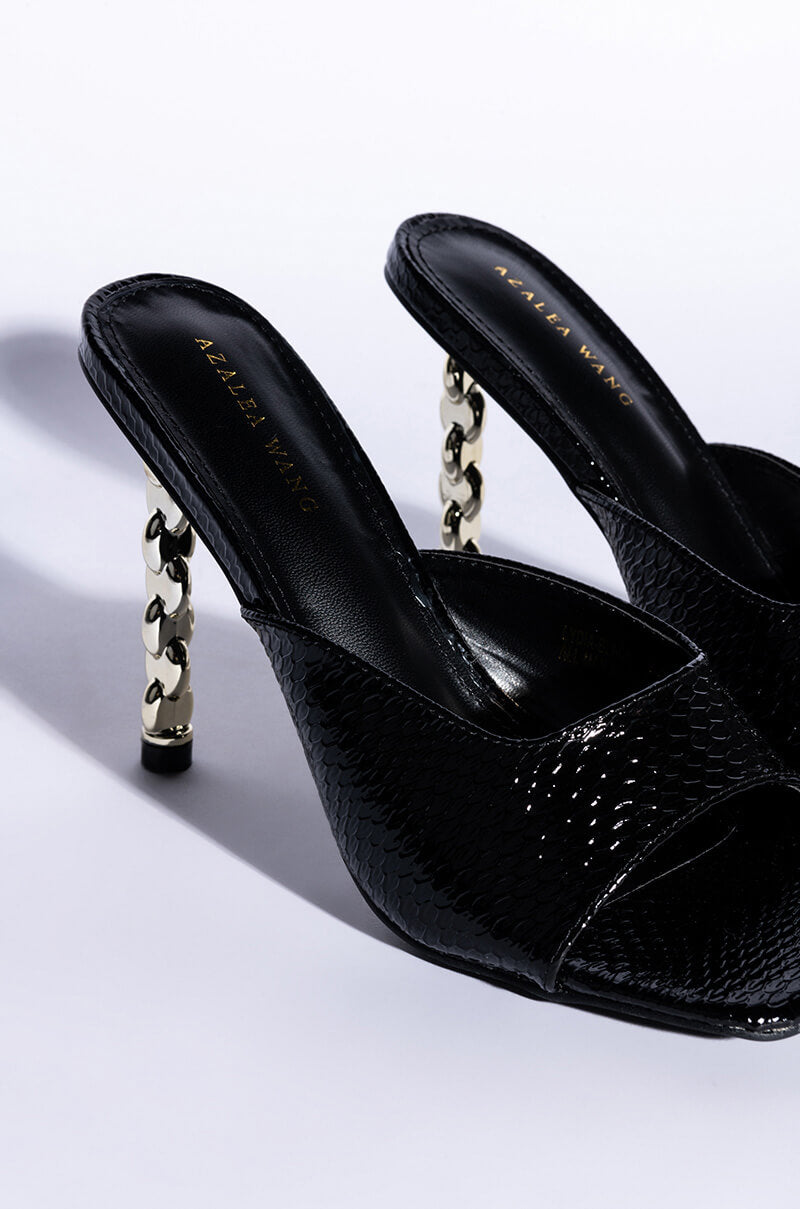 AZALEA WANG HEARTS RACING STILETTO SANDAL IN BLACK