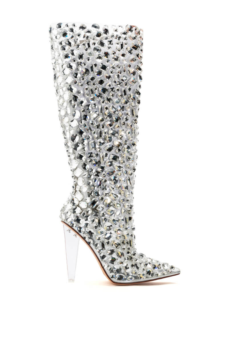 AZALEA WANG HONEY EMBELLISHED PVC CHUNKY BOOT IN SILVER