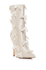 AZALEA WANG TAFFYTA CREAM BOW BOOT