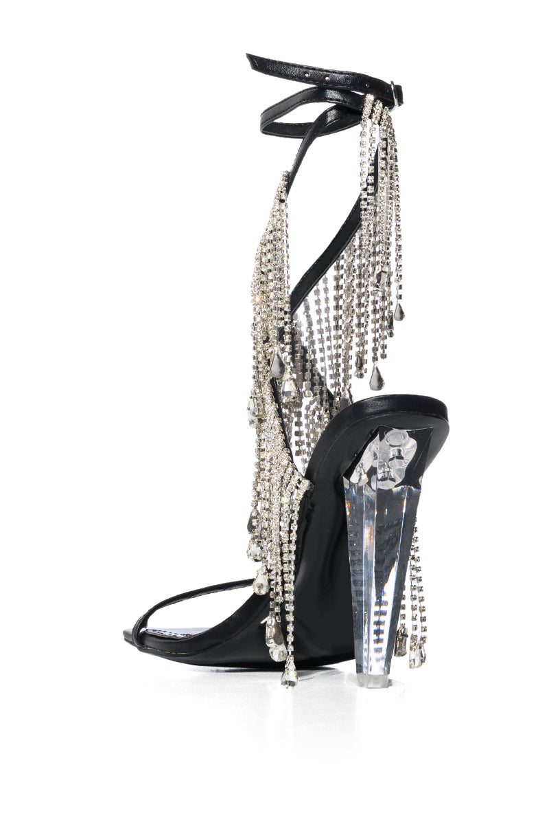 AZALEA WANG IN THE PARTY RHINESTONE FRINGE SANDAL IN BLACK