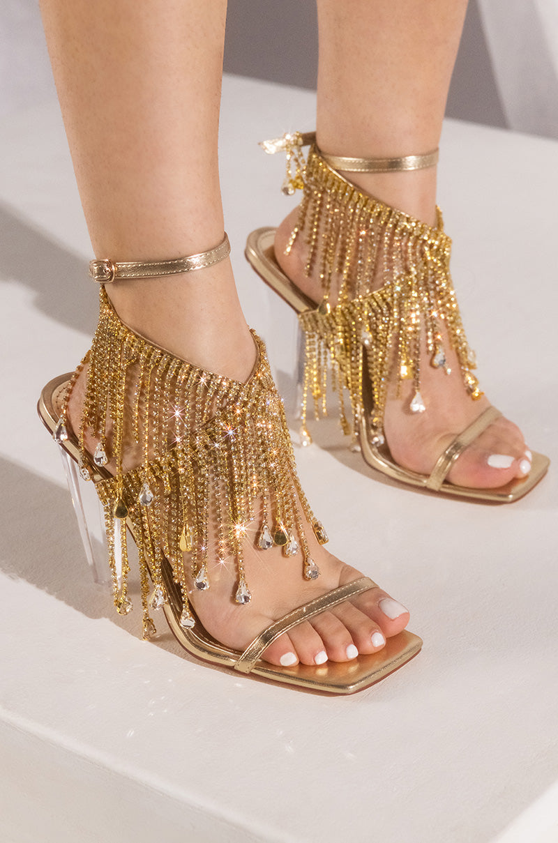 AZALEA WANG CHARMAINE GOLD DIAMOND DRAPE SANDAL