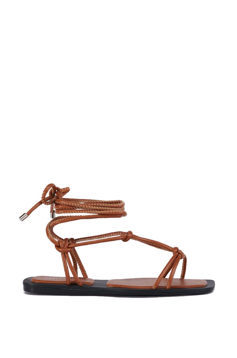 AZALEA WANG LEANDRO TAN STRAPPY FLAT SANDAL
