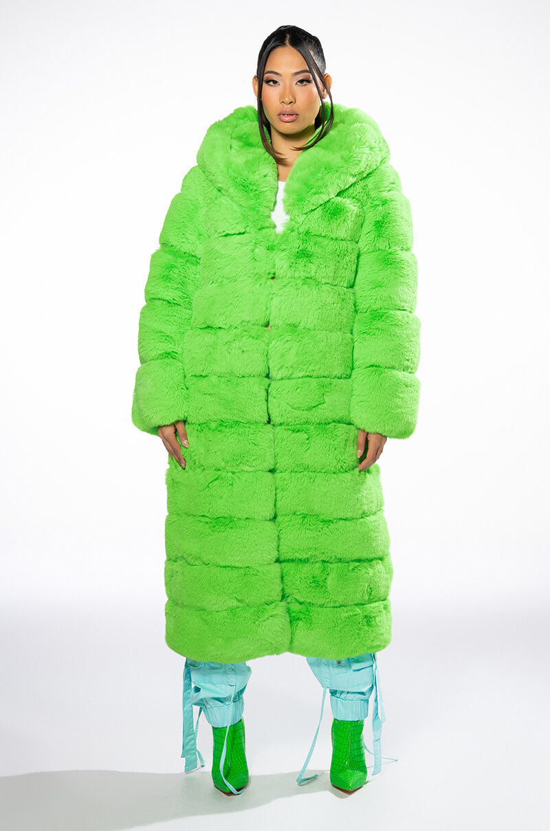 AZALEA WANG LIME CRIME FAUX FUR TRENCH