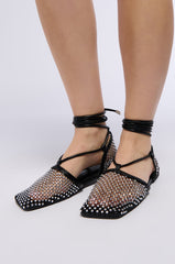 AZALEA WANG LIVINGTON BLACK RHINESTONE MESH FLAT