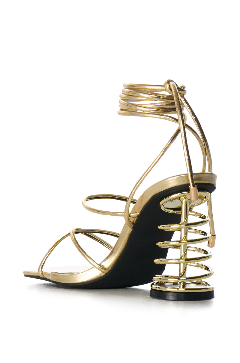 AZALEA WANG MACKINSLEY GOLD SPIRAL HEEL LACE UP SANDAL