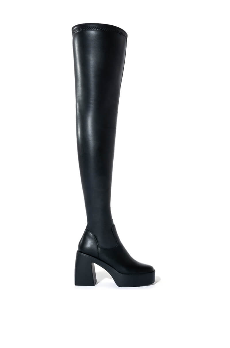 AZALEA WANG ADRIANNE STRETCHY CHUNKY BOOT IN BLACK