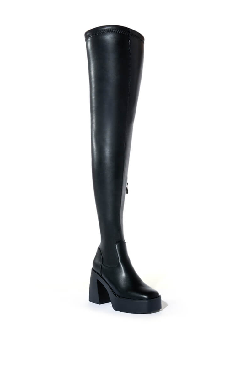 AZALEA WANG ADRIANNE STRETCHY CHUNKY BOOT IN BLACK