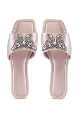 AZALEA WANG MARIANO ROSE GOLD SATIN BUTTERFLY SLIP ON FLAT SANDAL