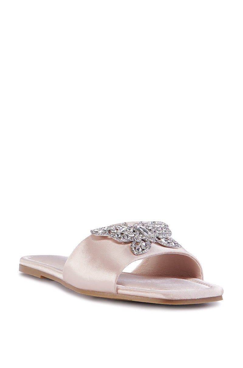 AZALEA WANG MARIANO ROSE GOLD SATIN BUTTERFLY SLIP ON FLAT SANDAL