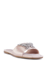 AZALEA WANG MARIANO ROSE GOLD SATIN BUTTERFLY SLIP ON FLAT SANDAL