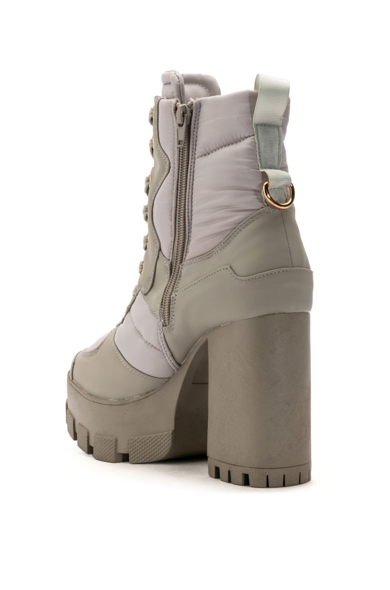 AZALEA WANG MARSALA LACE UP CHUNKY BOOTIE IN SAGE