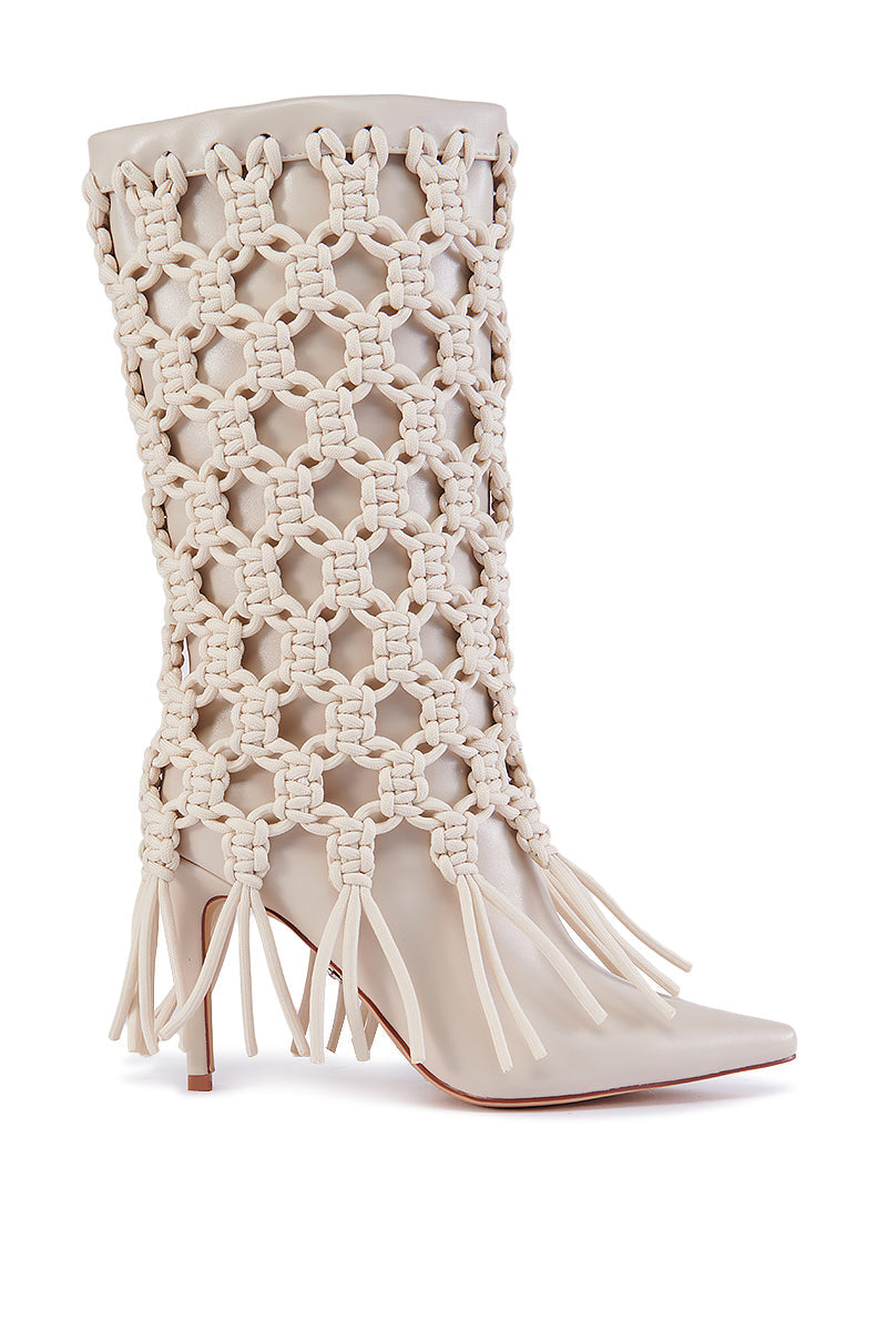 AZALEA WANG MELVINA BEIGE WEAVE TIE BOOTIE