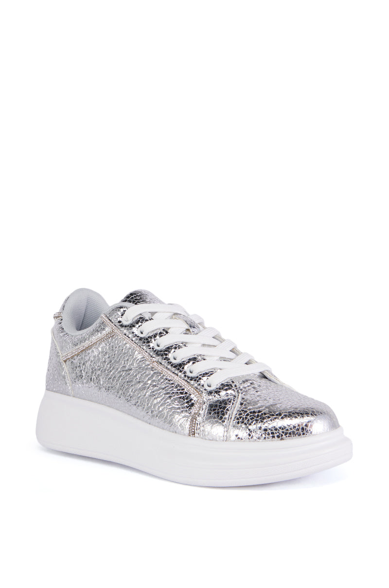 AZALEA WANG MERLINA SILVER CRACKLE SNEAKER