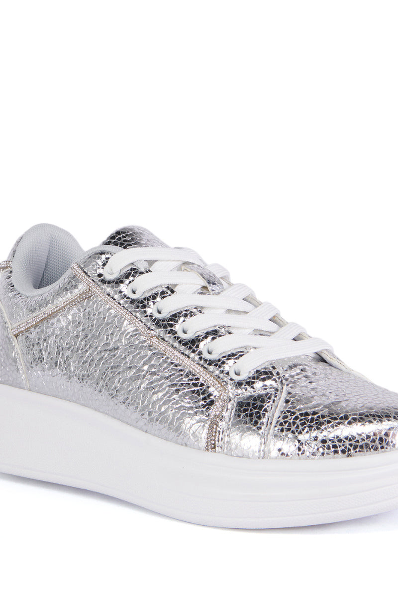 AZALEA WANG MERLINA SILVER CRACKLE SNEAKER