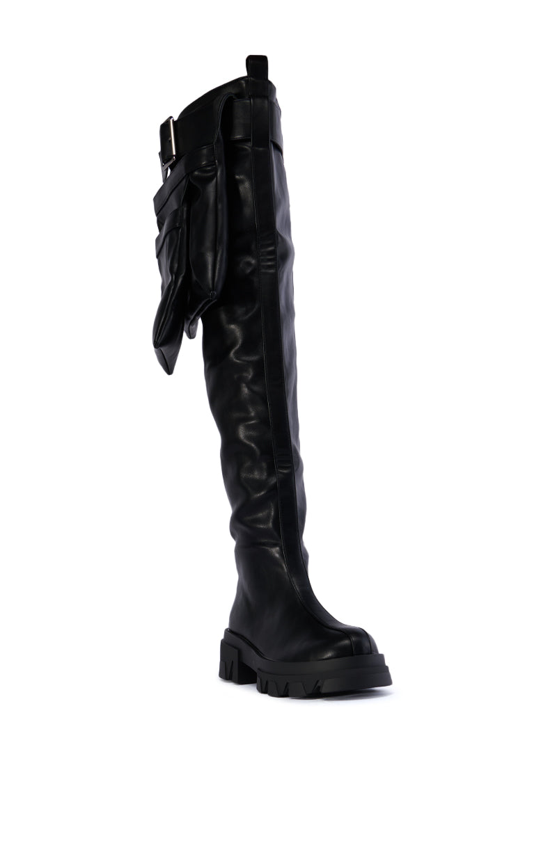 AZALEA WANG MIKKO THIGH HIGH UTILITY BLACK FLATFORM BOOT