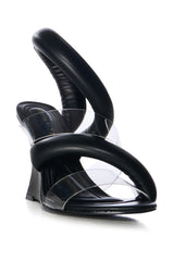 AZALEA WANG MINORU PUFF WEDGE SANDAL IN BLACK