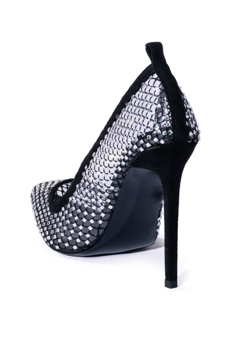 AZALEA WANG TRUDY MESH EMBELLISHED PUMP IN BLACK