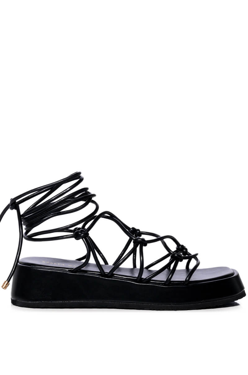 AZALEA WANG NATACHA FLAT STRAP SANDAL IN BLACK