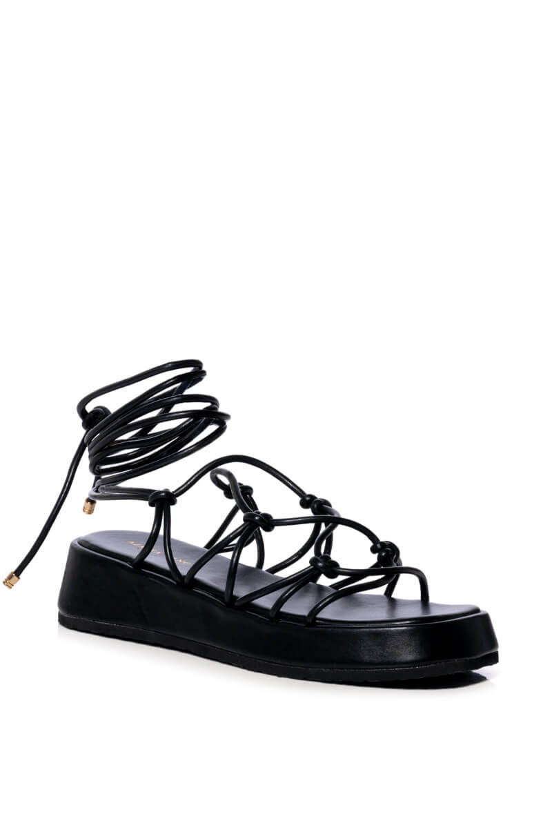 AZALEA WANG NATACHA FLAT STRAP SANDAL IN BLACK