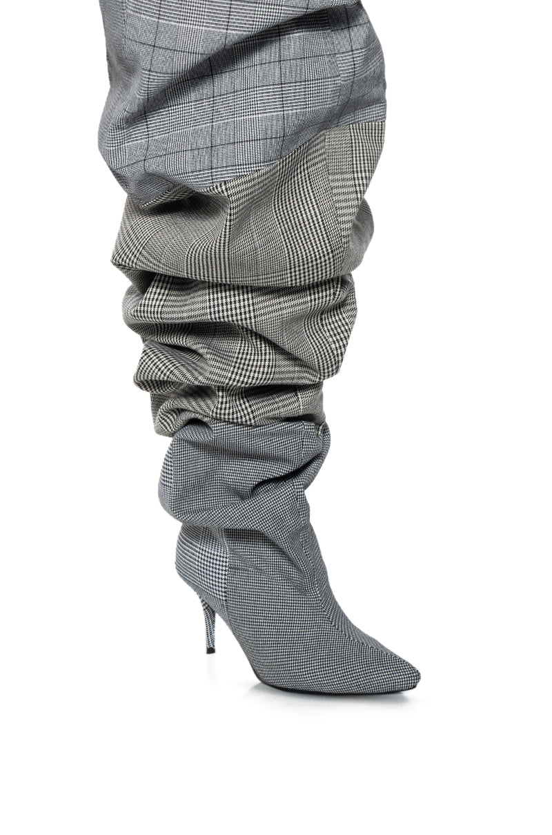 AZALEA WANG NEMY PLAID KITTEN HEEL THIGH HIGH BOOT