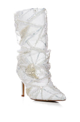 AZALEA WANG NEW MUSE WHITE SEQUIN EMBELLISHED BOOTIE