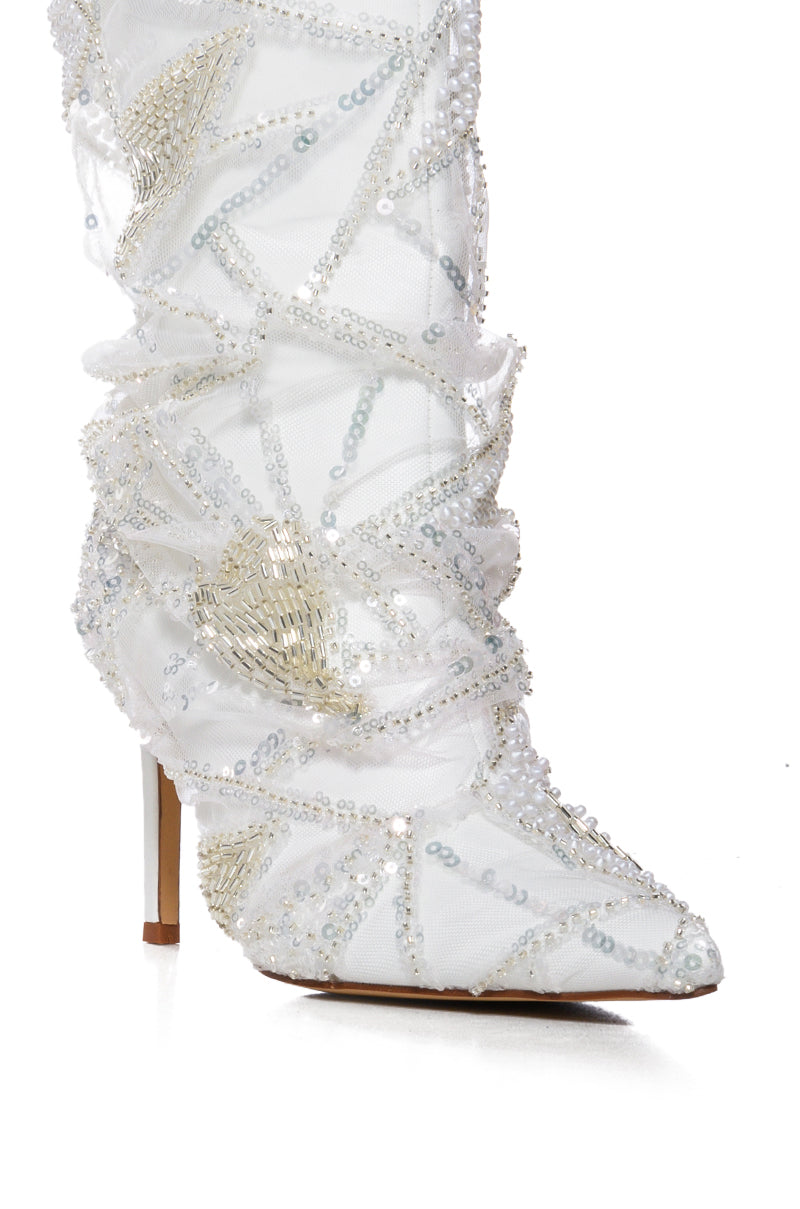 AZALEA WANG NEW MUSE WHITE SEQUIN EMBELLISHED BOOTIE
