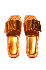 AZALEA WANG LIZZO ORANGE METALLIC SANDAL WITH BUCKLE
