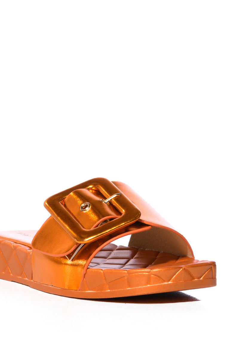 AZALEA WANG LIZZO ORANGE METALLIC SANDAL WITH BUCKLE
